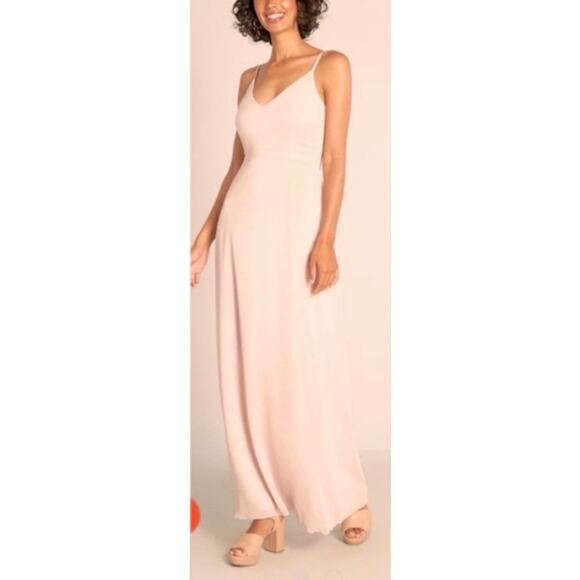 Little Mistress London Blush Pearl Chiffon Maxi Dress with Mesh Capelet US 6 NWT - Picture 3 of 7